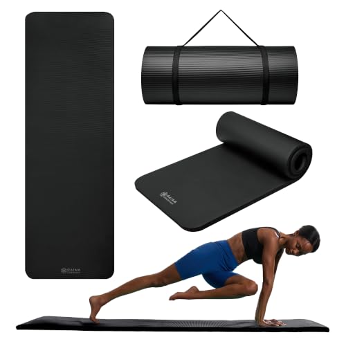 Gaiam Thick Yoga Mat, Exercise & Fitness Mat with Easy-Cinch Carrying Strap - color: Black, size: 1"