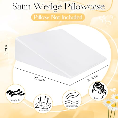 RUDONG M Satin Wedge Pillow Cover, Wedge Pillowcase, White, 25"x25"x8" - color: White
