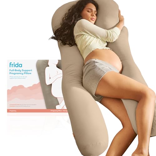 Frida Mom Full Body Support Cooling Pregnancy Pillow, Storage Bag, Taupe - color: Taupe