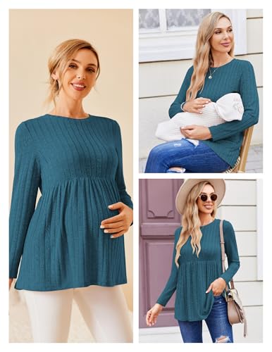 Maternity Shirts Dressy Long Sleeve Pregnancy Fall Tops Work Blouses - color: D-blue, size: Large