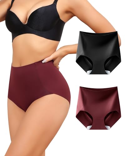 LEVAO Women's High Waisted Underwear Slightly Tummy Control Postpartum Panties Full Coverage Comfort Briefs (S-3XL) - color: Black,reddish Brown, size: X-Large