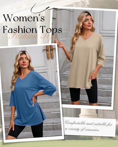 Huukeay 3 Pack Womens 3/4 Sleeve Oversized Tops - color: Black, Gray Khaki, Haze Blue, size: Small