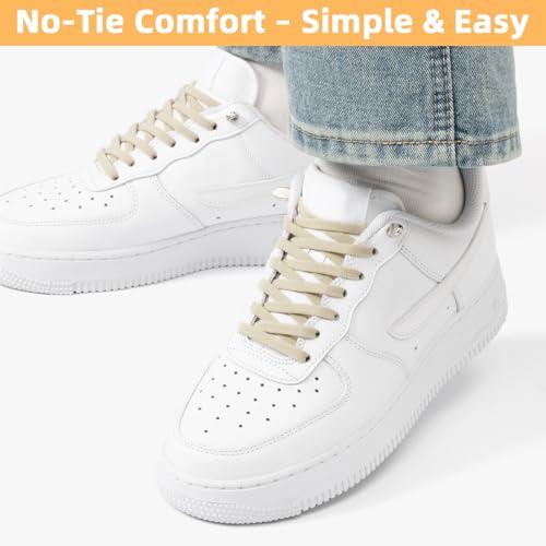 Stepace 2 Pairs Flat Elastic No Tie Shoe Laces for Kids and Adults Sneakers - color: Beige