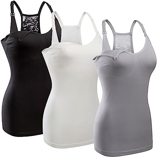 GXXGE 4Pack Women's Nursing Tank Top Cami Nursing Maternity Bra Breastfeeding Shirts with Adjustable Straps - color: 3pcs Black White Grey, size: Medium