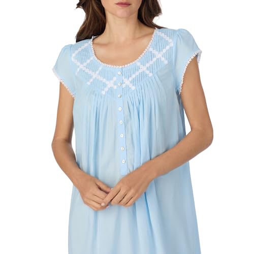 Eileen West 100% Cotton Cap Sleeve 42" Knee Length Nightgowns for Women - color: Blue, size: Small