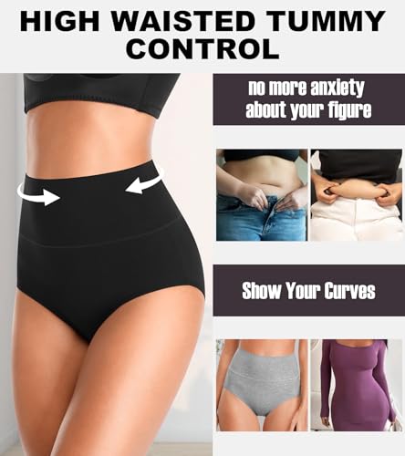 OLIKEME Womens High Waisted Underwear Tummy Control Cotton Full Coverage Ladies Panties Soft Stretch Briefs - color: Multicolor-5 Pack, size: 4X-Large