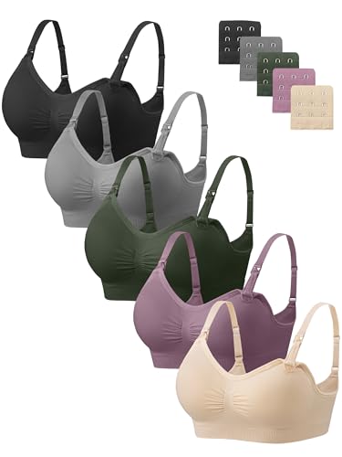 Angelhood Women Nursing Bras for Breastfeeding 5 Pack, Maternity Sleep Bra - color: 5 Pack Multicoloured G, size: 3X-Large