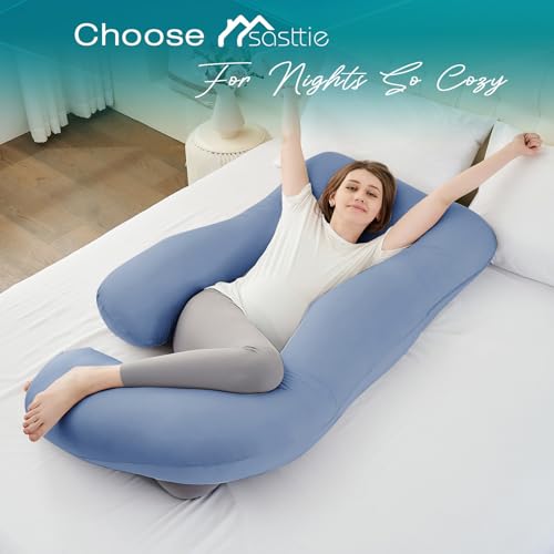 Sasttie Cooling Pregnancy Pillows for Sleeping, 57'' Full Body Pillow, Blue - color: Blue, size: 57 Inch