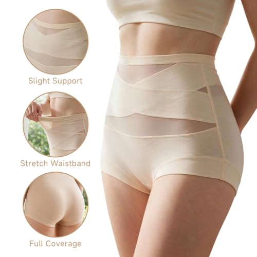 Womens Cotton Underwear High Waisted Panties Full Coverage Boxer Briefs - color: Nude,gray,green, size: Medium
