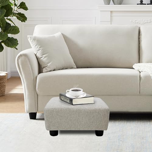 CAROLMADE Small Foot Stool Ottoman Footstool with Legs Under Desk Footrest for Living Room Bedroom and Office,Linen-Beige - color: Beige