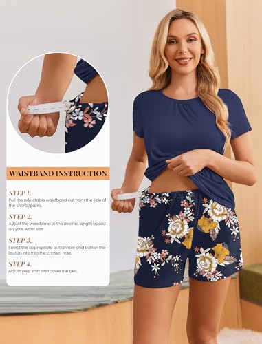 Ekouaer Maternity Nursing Pajamas Set 3 Piece Postpartum Breastfeeding Pjs - color: Floral Navy Blue, size: Medium