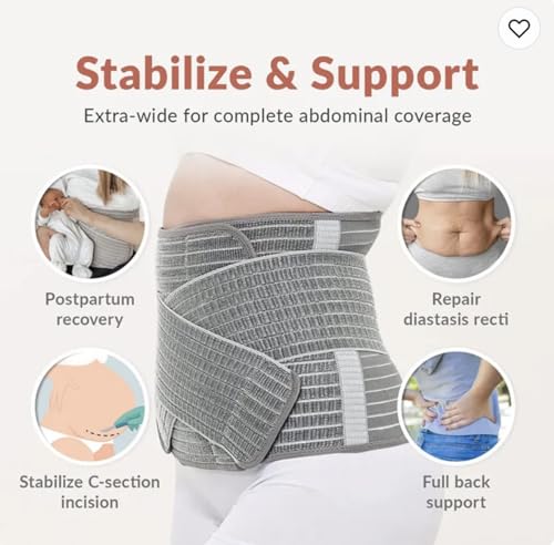 Mama Sue's Postpartum Recovery Belly Wrap Waistband or Post Surgical Adjustable Girdle, Great for Back Pain and Abdominal Compression (Small/Medium)