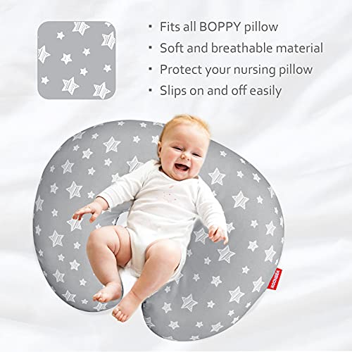 Nursing Pillow Cover for Baby Snug Fits Boppy Nursing Pillows - color: Grey Star
