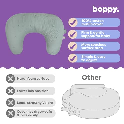 Boppy Nursing Pillow, Cotton Muslin Ergonomic Breastfeeding Support Pillow - color: Luxe - Sea Green Muslin