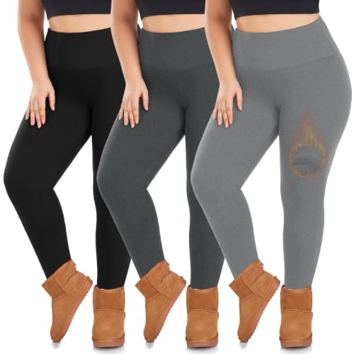 we fleece 3 Pack Plus Size Fleece Lined Leggings for Women - color: Black/Ebony/Slate Heather, size: XX-Large