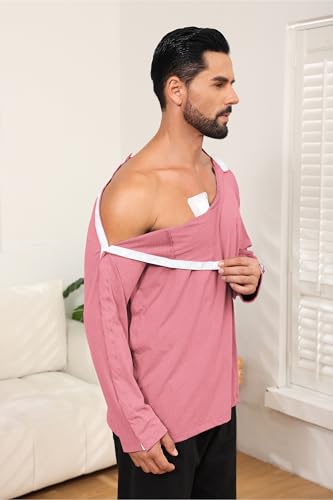 Post Shoulder Surgery Shirt, Comfy Wear After Surgery Shirts, Full Open Side Snap Chemo & Dialysis - color: Pink-l, size: Medium