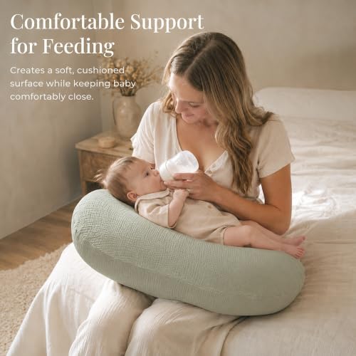 Konssy Muslin Nursing Pillow Covers, Soft Cover for Breastfeeding Pillows - color: Fog Green