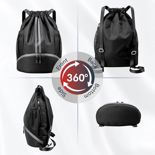 PinCute Gym Bag Drawstring Backpack for Sports, Swim, Workout, Black - color: Black
