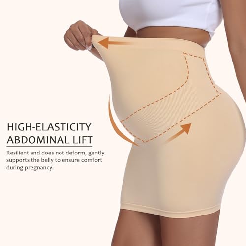 Women's Maternity Pencil Skirt Over Belly, High Waisted Solid Stretchy Pregnancy Shapewear Dress Bump Support 2-Pack - color: Beige, size: Large
