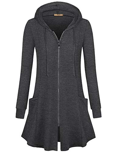 Miusey Womens Zip Up Long Hoodie Jacket Lightweight Tunic Sweatshirt Open Front Cardigan - color: Gray-2, size: Medium