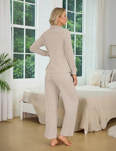 Blooming Jelly Womens Lounge Sets Long Sleeve Fall Pajama Sets Casual Matching 2 Piece PJ - color: Apricot, size: Small
