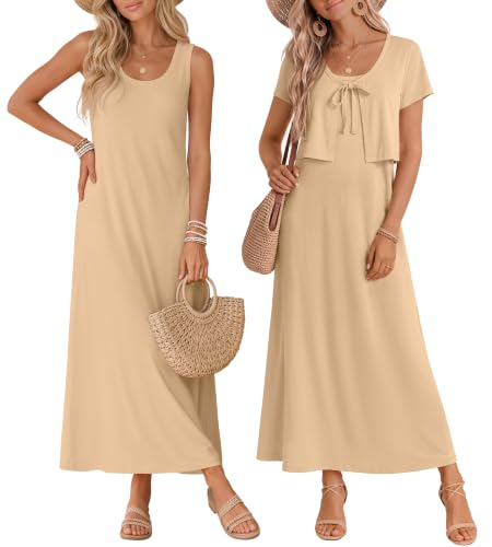 2 Piece Dress Sets for Women Fall Casual Dresses - color: Apricot, size: Large