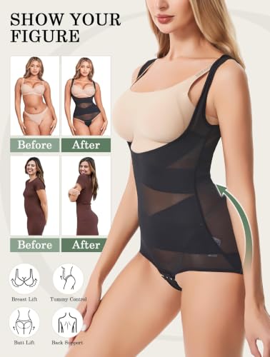 Shapewear Bodysuit for Women Tummy Control Stomach Body Shaper - color: Black, size: X-Large