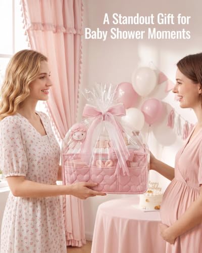 Blissful Diary Baby Diaper Caddy Organizer, Heart-Quilted, Light Pink - color: Heart Light Pink