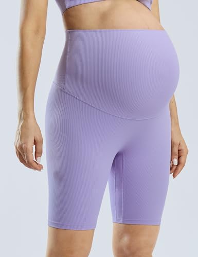 POSHDIVAH Ribbed Maternity Biker Shorts for Women 5"/8" - color: Purple 8", size: Small