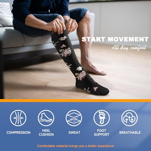 bropite 8 Pairs Compression Socks For Women & Men 20-30 mmHg - color: A-8 Pairs White Fower, size: Small-Medium