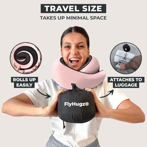 FlyHugz® Neck Travel Pillow Memory Foam Neck Pillow, Pink - color: Pink