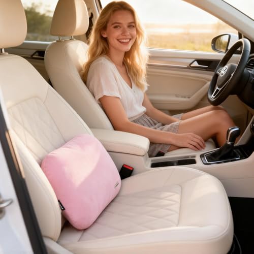 Lumbar Pillow Recliner Slim Soft Latex Car Seat Lower Back Support Cushion - color: Pink
