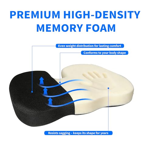 Coccyx & Tailbone Support Seat Cushion, Black - color: Black