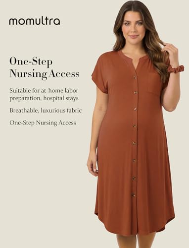 PATPAT Maternity Nursing Dress, Womens Button-Down Midi Dress with Pockets - color: Burnt Orange, size: X-Large