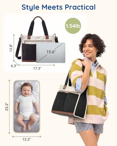 mommore Canvas Travel Tote Bag Large Diaper Bag Tote Stylish - color: Forest Green