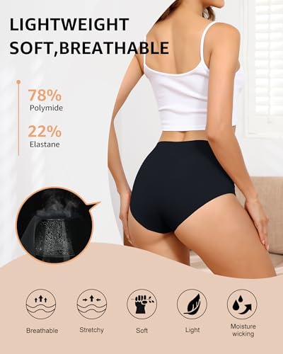 LEVAO Seamless High Waisted Underwear for Women No Show Full Coverage Briefs Stretchy Invisible Panties Pack of 6 - color: 6 Pack-black, size: Medium