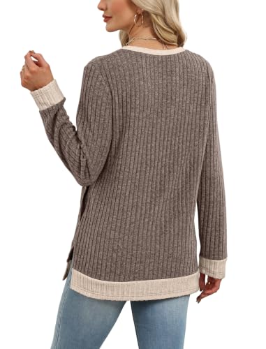 Sampeel Long Sleeve Shirts for Women Tunic Sweaters Fall Fashion Outfits - color: Brown, size: Medium