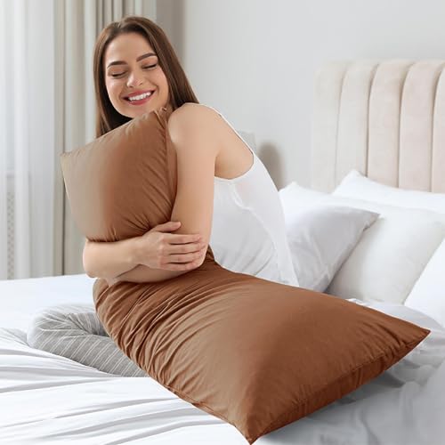 WhatsBedding Memory Foam Body Pillow with Cover, Long Bed Pillow for Adults - color: Mocha Brown