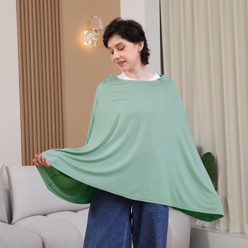 Seejoy Multi-use Nursing Cover for Breastfeeding, 360°Full Coverage Nursing Poncho, Rayon Soft & Breathable Breastfeeding Cover up (Smooth Rayon, Sage Green) - color: Sage Green