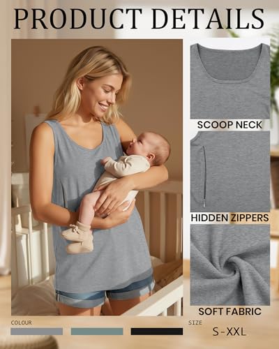 Ficerd 3 Pack Women's Nursing Tank Tops - color: Black, Light Gray, Gray Green, size: Medium