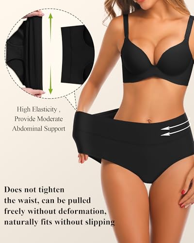 Annenmy High Waisted Womens Underwear Cotton Underwear Full Coverage Briefs Stretch Breathable Ladies Panties 5 Pack - color: Black, size: Medium