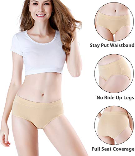wirarpa Women's Underwear Cotton Mid Waisted Ladies Panties Full Coverage Briefs 4 Pack (Regular & Plus Size) - color: Beige-4 Pack, size: Large
