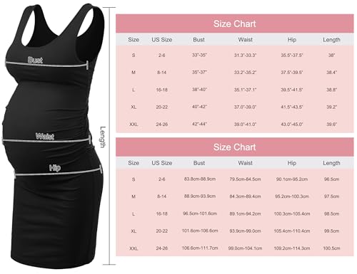 Peauty B Shape Side Ruch Maternity Tank Dress Bodycon Midi Dress - color: Black, size: X-Large