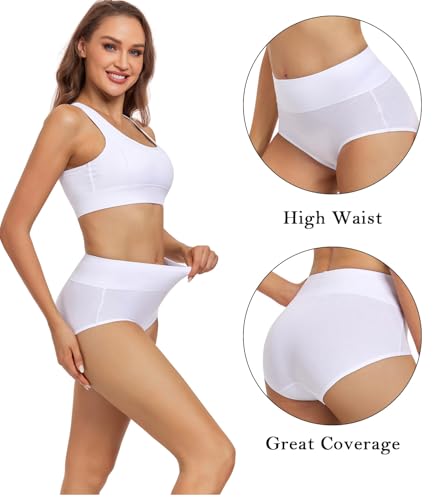 wirarpa Women's Cotton Underwear High Waisted Ladies Panties Full Coverage Briefs 4 Pack (Regular & Plus Size) - color: White - Set 23, size: X-Small