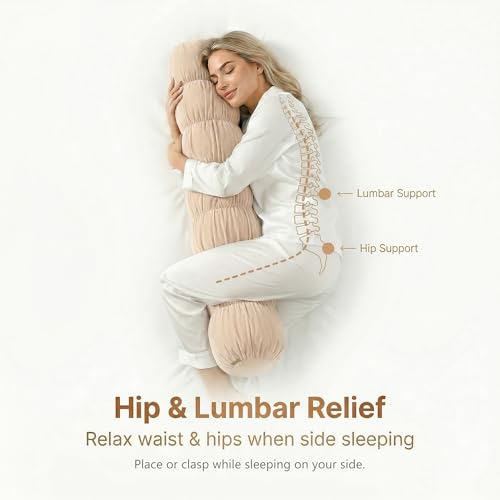 Pat. Pend. Long Body Pillow for Adults, 47 Inch, Beige - color: Beige, size: 47"x 7.87"