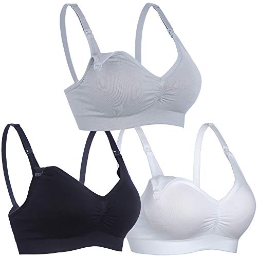 Womens Nursing Bra for Breastfeeding Seamless Clip Down Push Up Padded Maternity Bras 4-Pack - color: Black+whie+grey, size: XX-Large