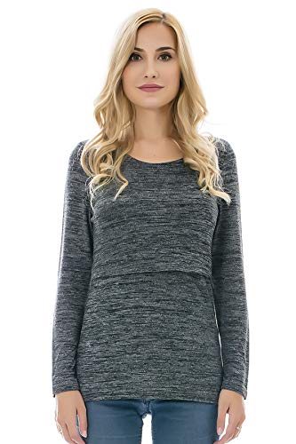 Bearsland Women's 3 Packs Maternity Clothes Long Sleeves Breastfeeding Shirts Nursing Top - color: Blackgraygree(3pcs), size: Medium