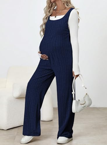 BLENCOT Maternity Jumpsuit Sleeveless Square Neck Wide Leg Pants Romper - color: Black, size: X-Large