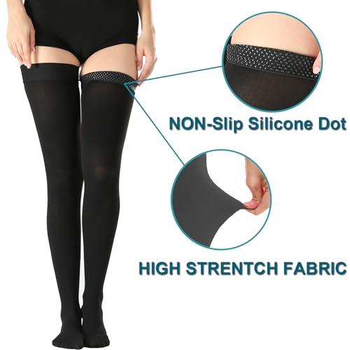 Medical Thigh High Compression Stockings for Women & Men Closed Toe - color: Closed Toe Black, size: Medium