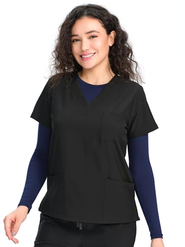COZYFIT 3 Pack Underscrub Long Sleeve Women, Undershirts, High Crew Neck - color: Black/Royal Blue/Navy Blue, size: X-Small